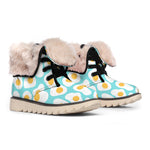 Blue Fried Eggs Pattern Print Winter Boots
