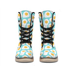 Blue Fried Eggs Pattern Print Winter Boots