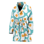 Blue Fried Eggs Pattern Print Women's Bathrobe