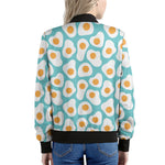 Blue Fried Eggs Pattern Print Women's Bomber Jacket