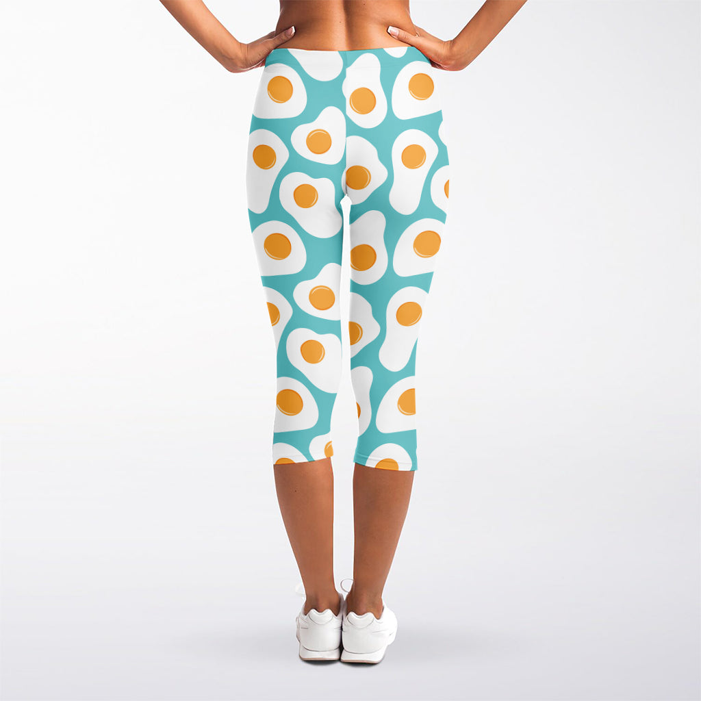 Blue Fried Eggs Pattern Print Women's Capri Leggings