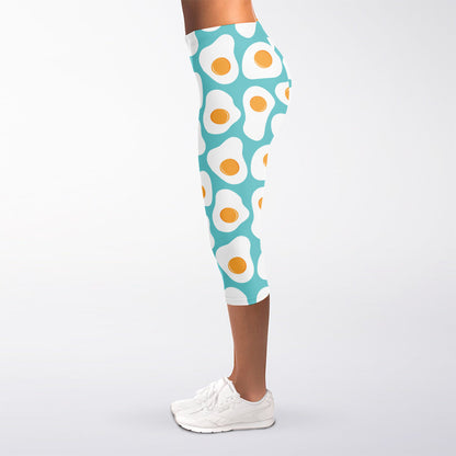 Blue Fried Eggs Pattern Print Women's Capri Leggings