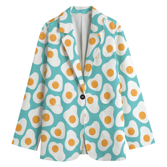Blue Fried Eggs Pattern Print Women's Cotton Blazer