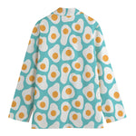 Blue Fried Eggs Pattern Print Women's Cotton Blazer