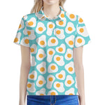Blue Fried Eggs Pattern Print Women's Polo Shirt
