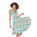 Blue Fried Eggs Pattern Print Sleeveless Knee Length Dress