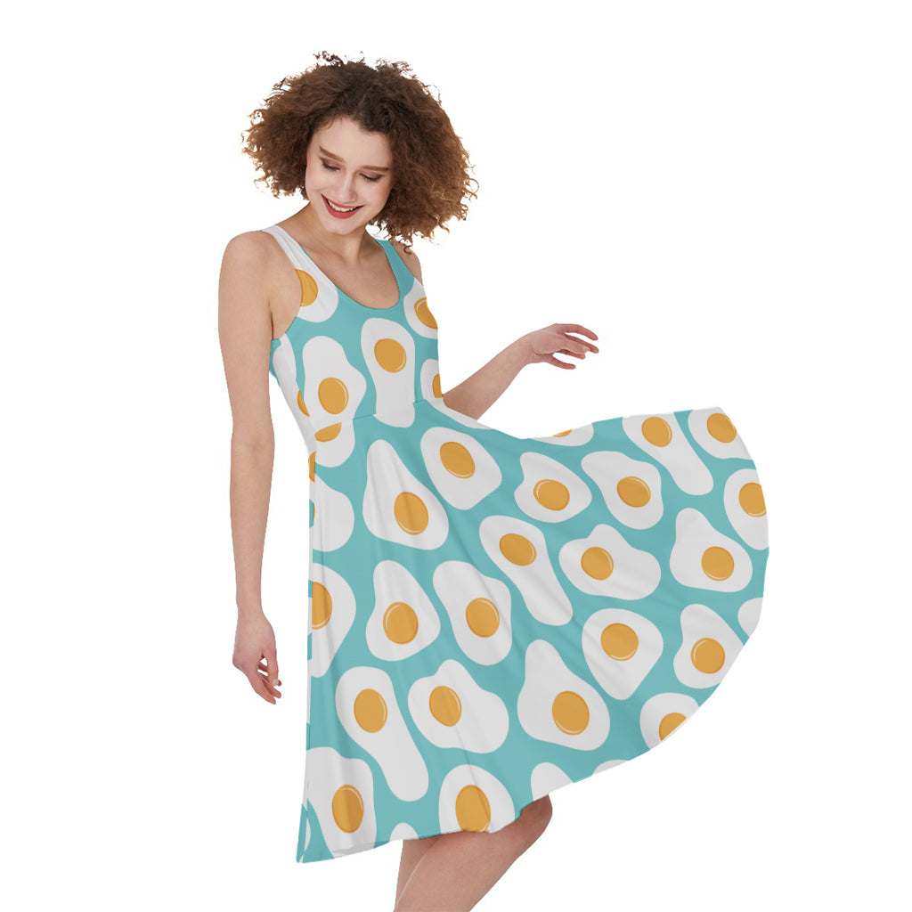 Blue Fried Eggs Pattern Print Women's Sleeveless Dress