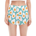 Blue Fried Eggs Pattern Print Women's Split Running Shorts
