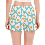 Blue Fried Eggs Pattern Print Women's Split Running Shorts
