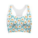 Blue Fried Eggs Pattern Print Women's Sports Bra