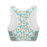 Blue Fried Eggs Pattern Print Women's Sports Bra