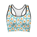 Blue Fried Eggs Pattern Print Women's Sports Bra