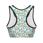 Blue Fried Eggs Pattern Print Women's Sports Bra