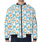 Blue Fried Eggs Pattern Print Zip Sleeve Bomber Jacket