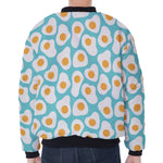Blue Fried Eggs Pattern Print Zip Sleeve Bomber Jacket