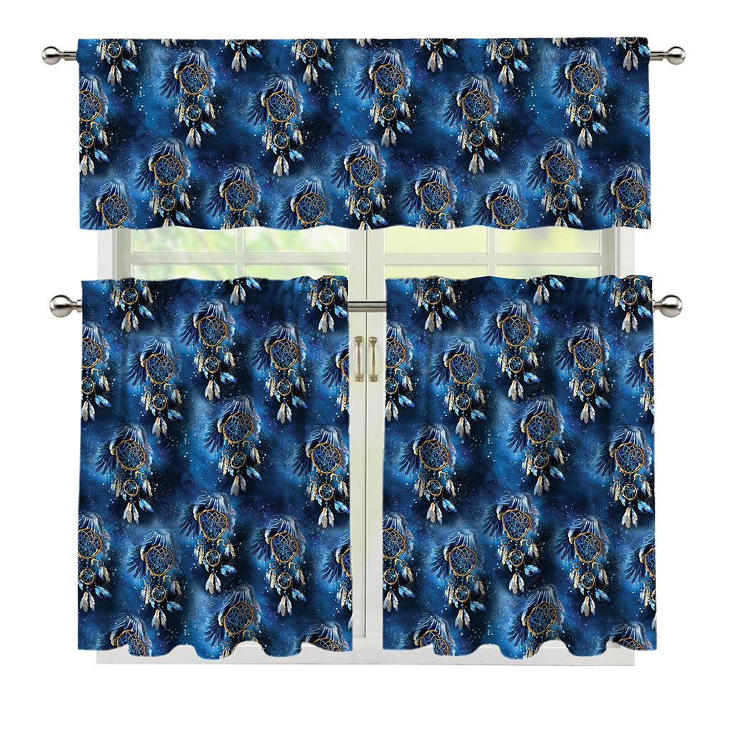 Blue Galaxy Dream Catcher Pattern Print 3 Piece Kitchen Curtains