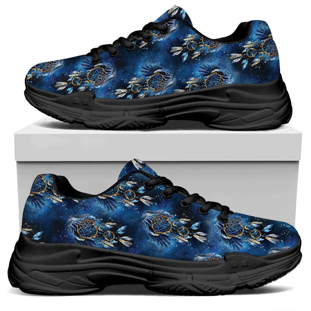 Blue Galaxy Dream Catcher Pattern Print Black Chunky Shoes