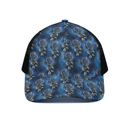 Blue Galaxy Dream Catcher Pattern Print Black Mesh Trucker Cap