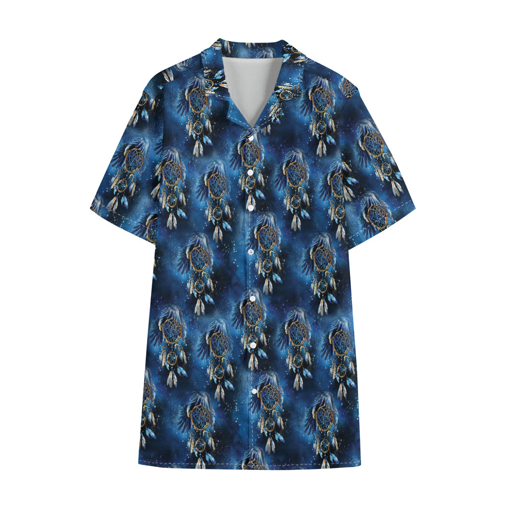 Blue Galaxy Dream Catcher Pattern Print Cotton Hawaiian Shirt