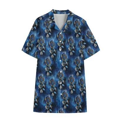 Blue Galaxy Dream Catcher Pattern Print Cotton Hawaiian Shirt
