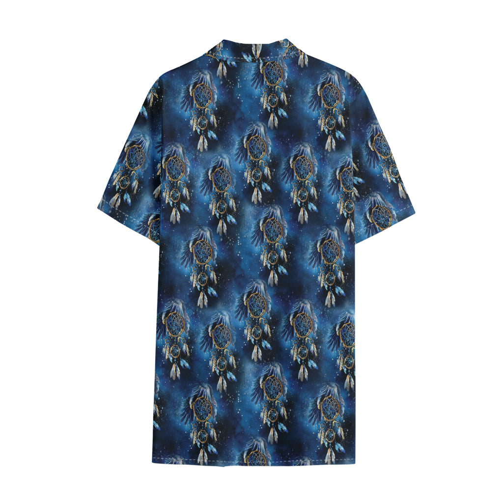 Blue Galaxy Dream Catcher Pattern Print Cotton Hawaiian Shirt