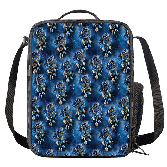 Blue Galaxy Dream Catcher Pattern Print Crossbody Lunch Bag