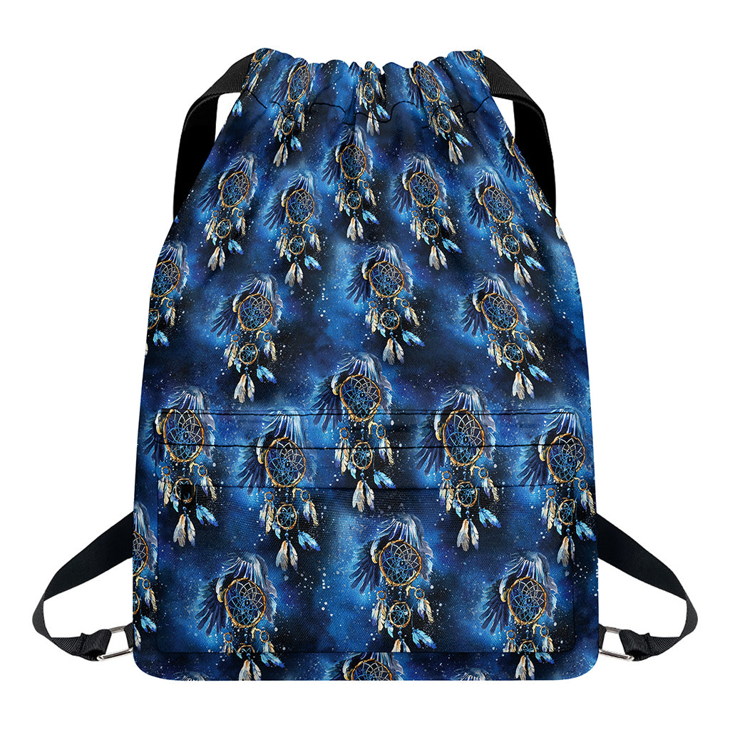 Blue Galaxy Dream Catcher Pattern Print Drawstring Backpack