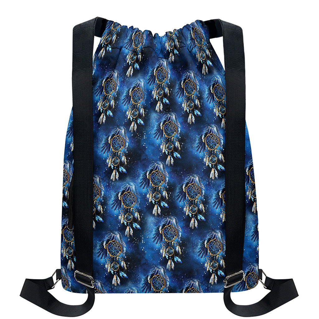 Blue Galaxy Dream Catcher Pattern Print Drawstring Backpack