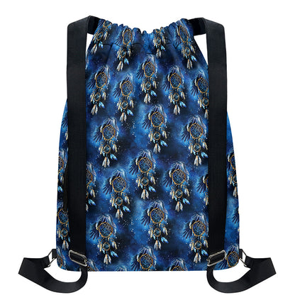 Blue Galaxy Dream Catcher Pattern Print Drawstring Backpack