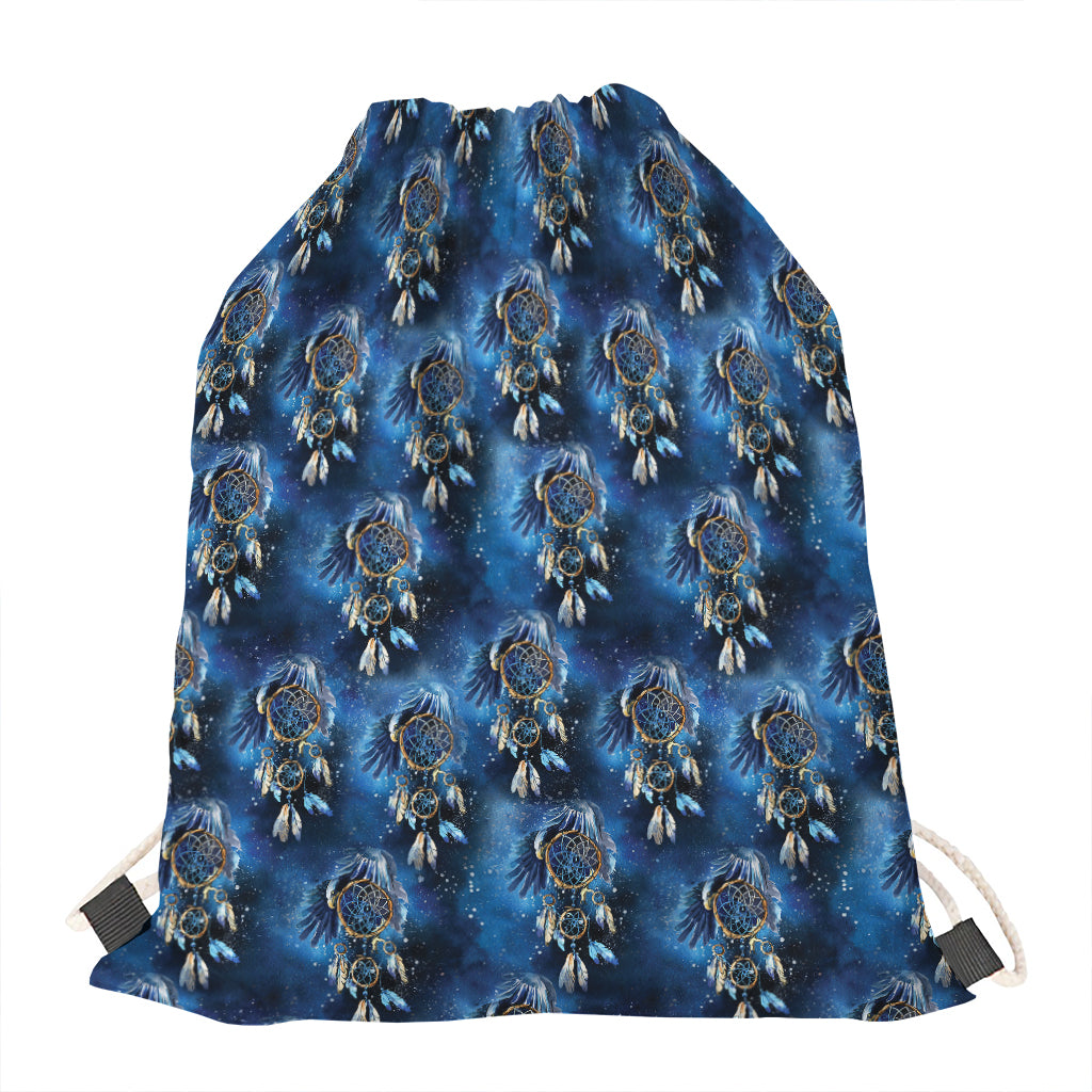 Blue Galaxy Dream Catcher Pattern Print Drawstring Bag