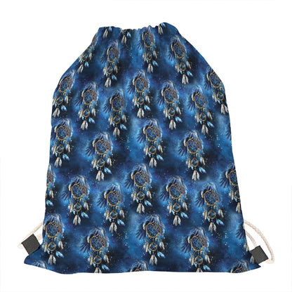 Blue Galaxy Dream Catcher Pattern Print Drawstring Bag