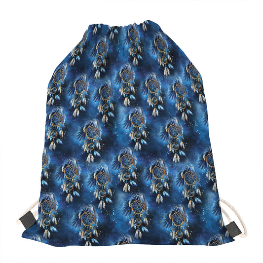 Blue Galaxy Dream Catcher Pattern Print Drawstring Bag