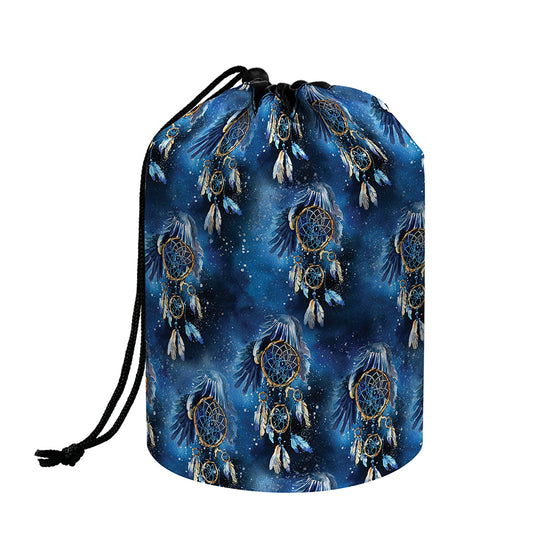 Blue Galaxy Dream Catcher Pattern Print Drawstring Makeup Bag