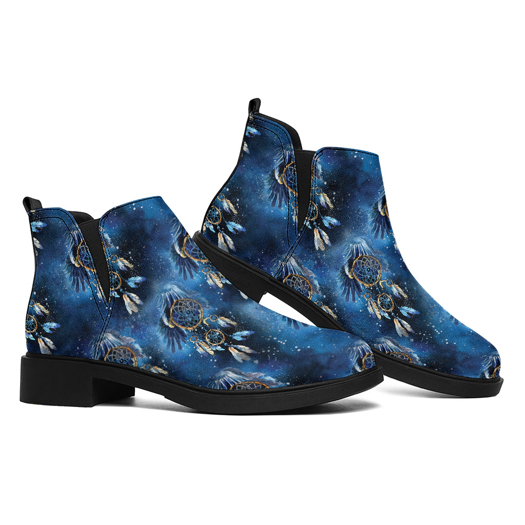 Blue Galaxy Dream Catcher Pattern Print Flat Ankle Boots