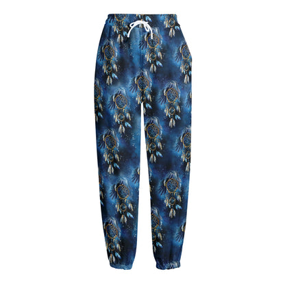 Blue Galaxy Dream Catcher Pattern Print Fleece Lined Knit Pants