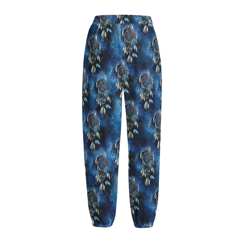 Blue Galaxy Dream Catcher Pattern Print Fleece Lined Knit Pants