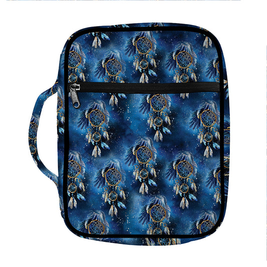Blue Galaxy Dream Catcher Pattern Print Front Pocket Bible Bag
