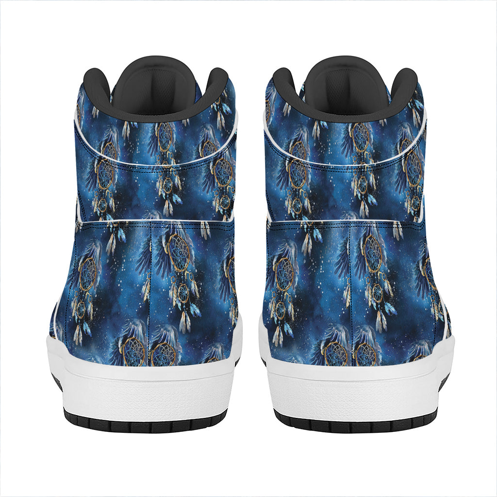 Blue Galaxy Dream Catcher Pattern Print High Top Leather Sneakers
