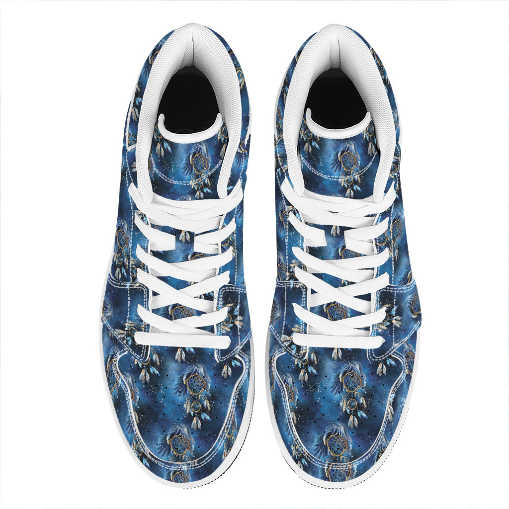 Blue Galaxy Dream Catcher Pattern Print High Top Leather Sneakers