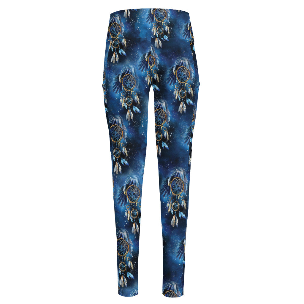 Blue Galaxy Dream Catcher Pattern Print High-Waisted Pocket Leggings