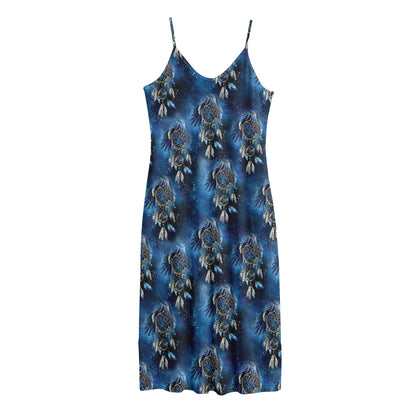 Blue Galaxy Dream Catcher Pattern Print Jersey Midi Cami Dress