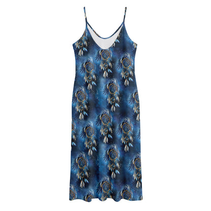Blue Galaxy Dream Catcher Pattern Print Jersey Midi Cami Dress