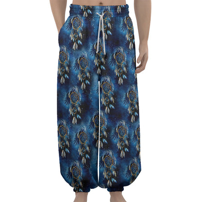 Blue Galaxy Dream Catcher Pattern Print Lantern Pants