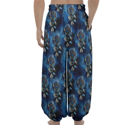 Blue Galaxy Dream Catcher Pattern Print Lantern Pants