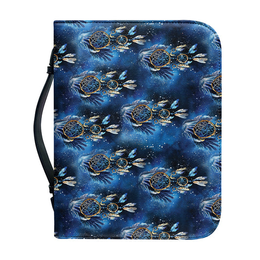 Blue Galaxy Dream Catcher Pattern Print Leather Bible Cover