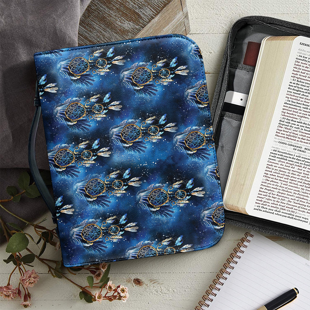 Blue Galaxy Dream Catcher Pattern Print Leather Bible Cover