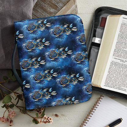 Blue Galaxy Dream Catcher Pattern Print Leather Bible Cover