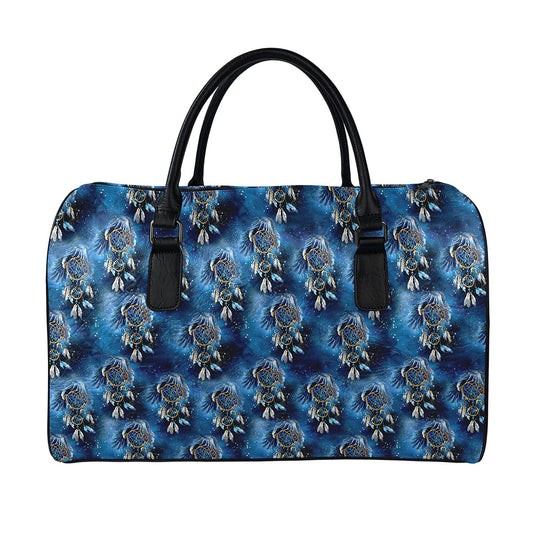 Blue Galaxy Dream Catcher Pattern Print Leather Duffle Bag