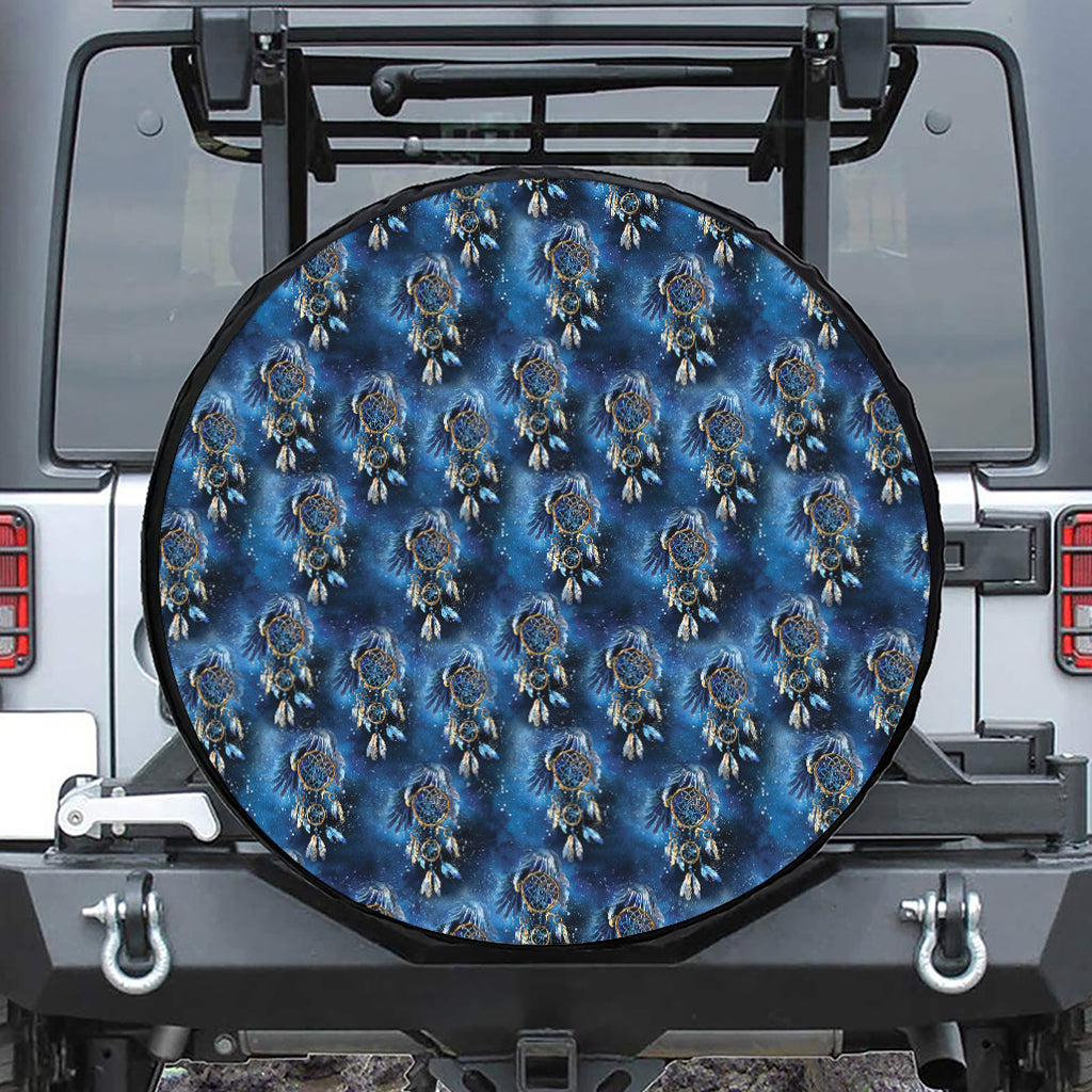 Blue Galaxy Dream Catcher Pattern Print Leather Spare Tire Cover