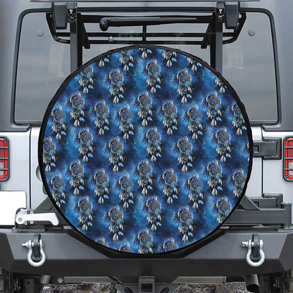 Blue Galaxy Dream Catcher Pattern Print Leather Spare Tire Cover